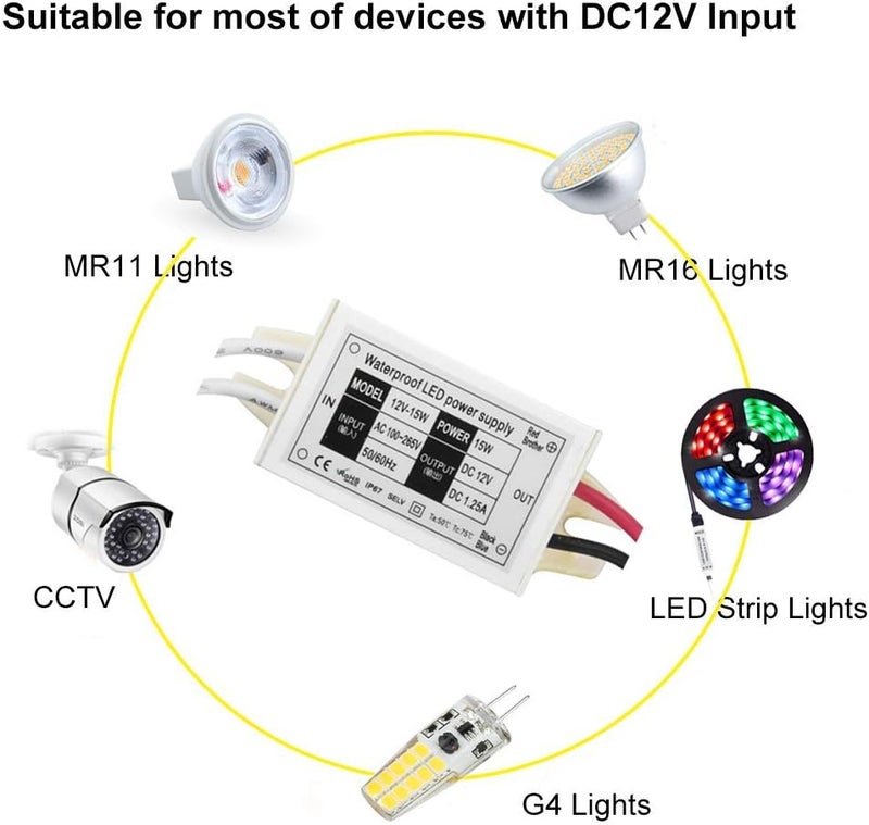 Klarlight 15W DC 12V Waterproof IP67 LED Driver Transformer, 110V AC to 12V DC Converter for Outdoor LED Lights (Pack of 2) - Image 5